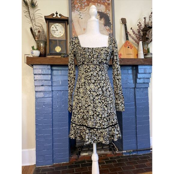 NEW Free People Bohemian long sleeve baby doll ruffle bottom Mini Dress sz 0 - Picture 8 of 16